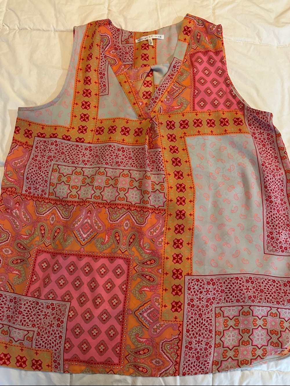 Violet + Claire Paisley Patchwork V-Neck Tank Top